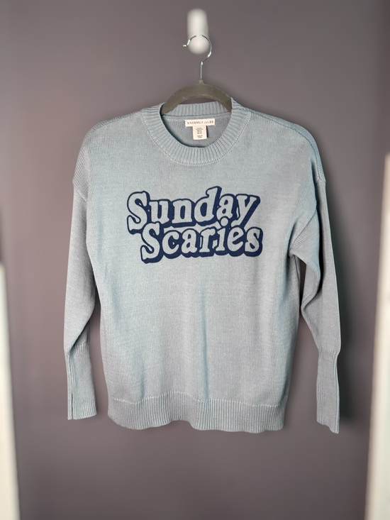 Sincerly Jules Sweaters - Sincerely Jules Blue Sunday Scaries Graphic Crewneck Knit Sweater XS